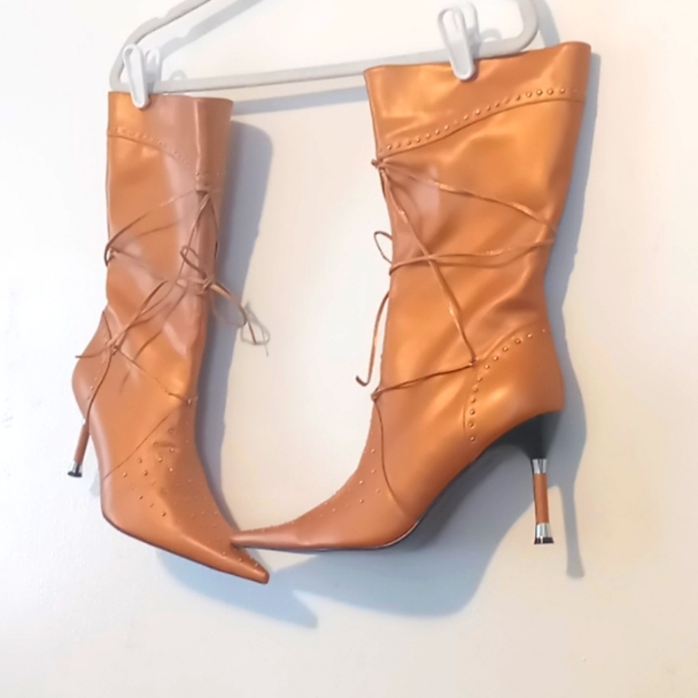 NWOT Gold High  Heeled Boots, Firenzie, Size 11